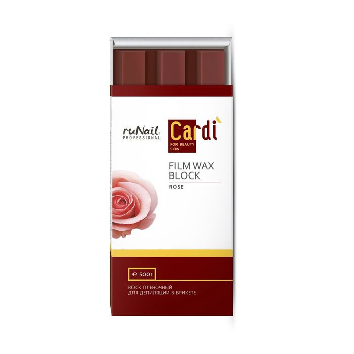 Воск пленочный для депиляции в брикете RuNail Cardi "Роскошная роза", 500 г