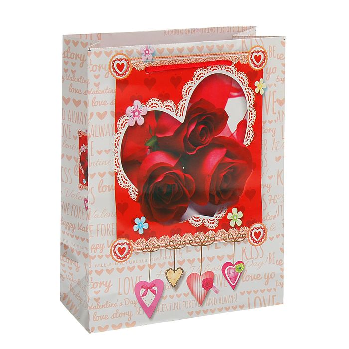 Пакет подарочный "Три розы", 11,5 х 5 х 14,5 см