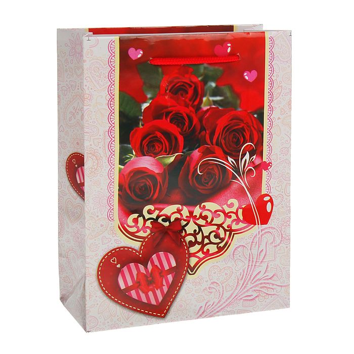 Пакет подарочный "Розы", 11,5 х 5 х 14,5 см
