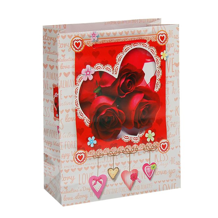 Пакет подарочный "Три розы", 18 х 8,5 х 23 см