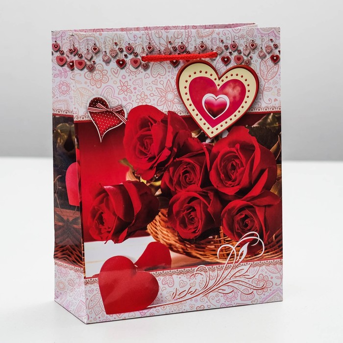Пакет подарочный "Букет из роз", 18 х 8,5 х 23 см