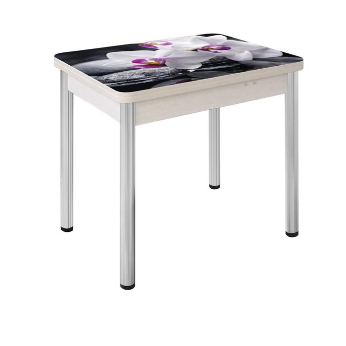 Стол поворотно-раскладной "Ника", Орхидея 3, покрытие стекло, подстолье белёный дуб