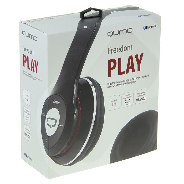 Наушники Qumo Freedom Play, Bluetooth 4.2, радио, microSD, до 6 ч в режиме разговора