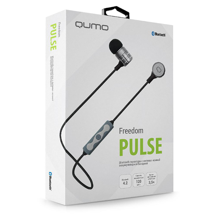 Гарнитура беспроводная Qumo Freedom Pulse, Bluetooth 4.2, до 3,5 ч автономной работы, серая