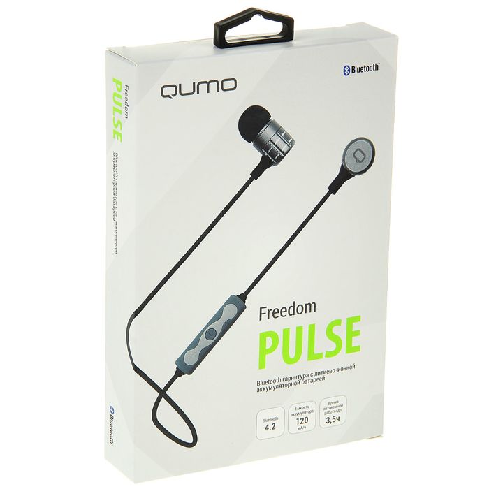 Гарнитура беспроводная Qumo Freedom Pulse, Bluetooth 4.2, до 3,5 ч автономной работы, серая