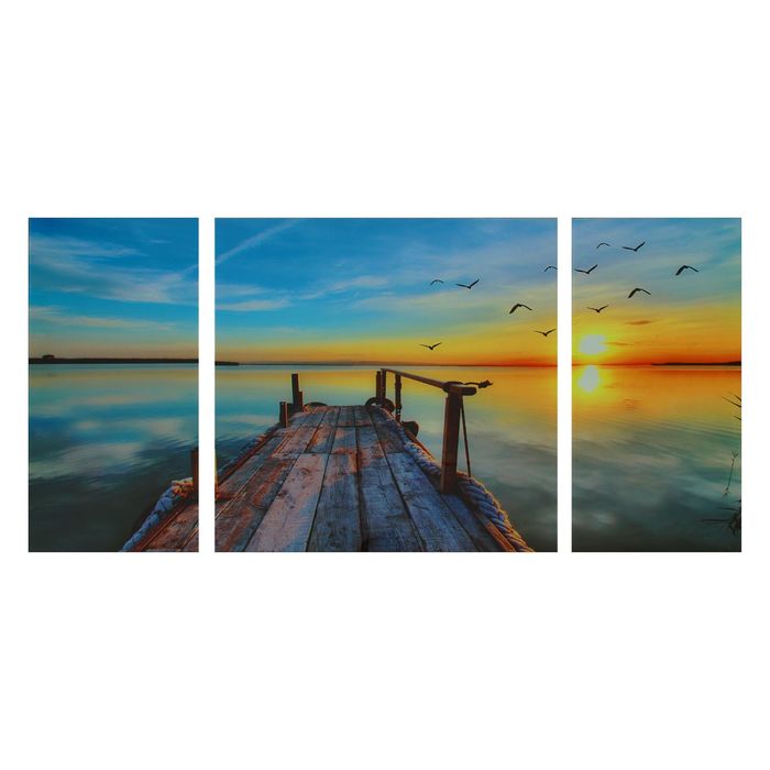 Модульная картина на стекле "Мост на озере", 2 — 25×50, 1 — 50×50, 100×50 см
