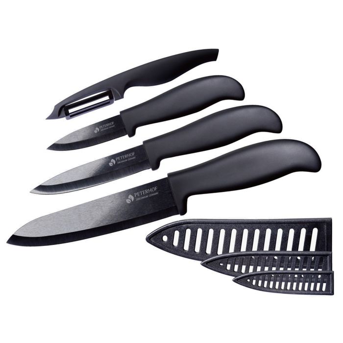 Набор ножей PETERHOF в футлярах: шинковочный, универсальный, для чистки овощей, овощечистка