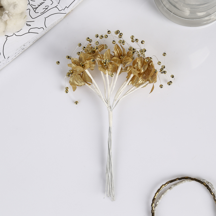 Декор для творчества "Цветы в росе" МИКС 12 см (1 набор=1 букету) в букете 12 шт