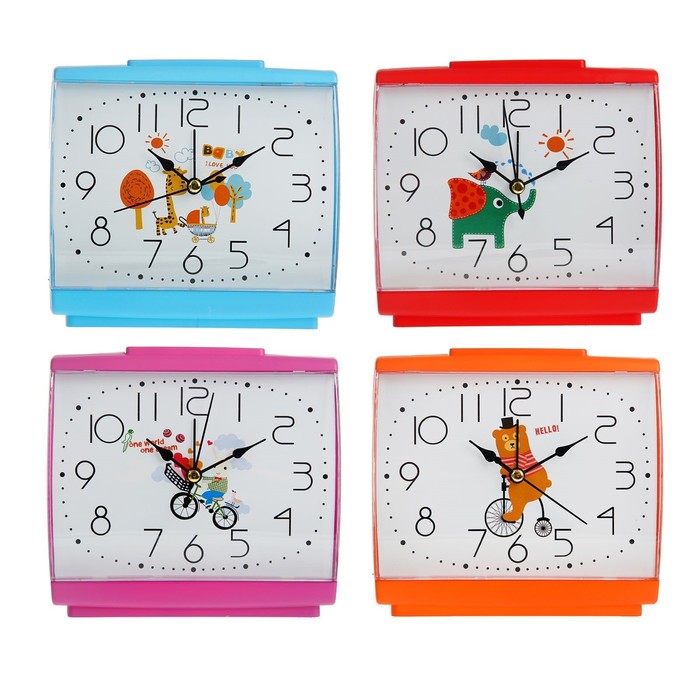 Будильник детский "Зверята", с подсветкой, 14.5х13.5 см, микс