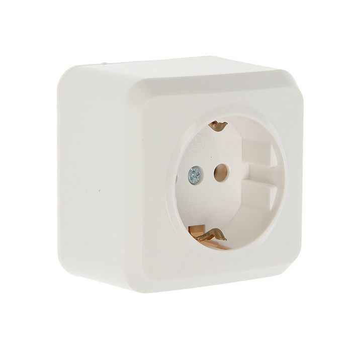 Розетка "Юпитер", 16 А, одноместная, наружная, с з/к, белая, SBE-03w-16-S1-Z
