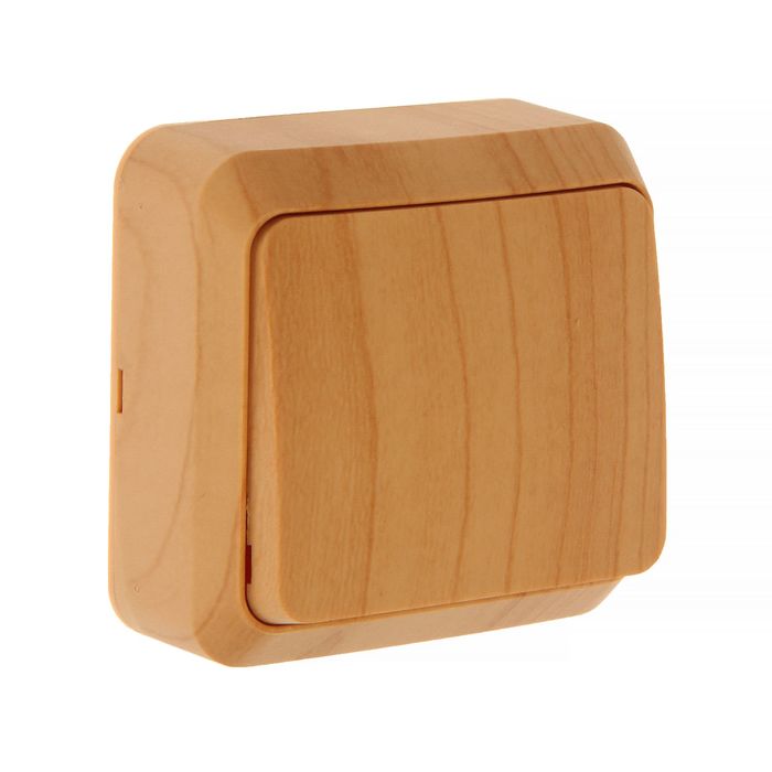 Выключатель "Юпитер", 10 А, 1 клавиша, наружный, светлое дерево, SBE-03lw-10-SW1-0