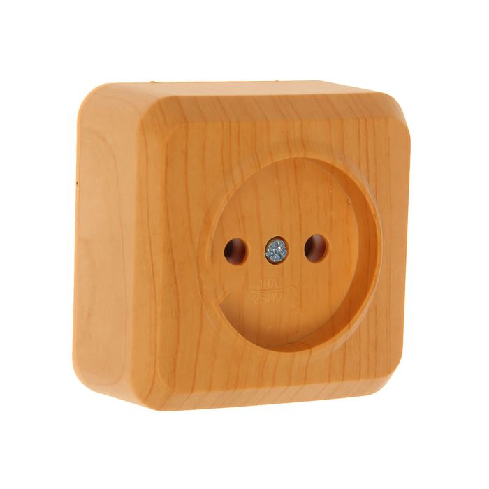 Розетка "Юпитер", 10 А, одноместная, наружная, без з/к, светлое дерево, SBE-03lw-10-S1-N