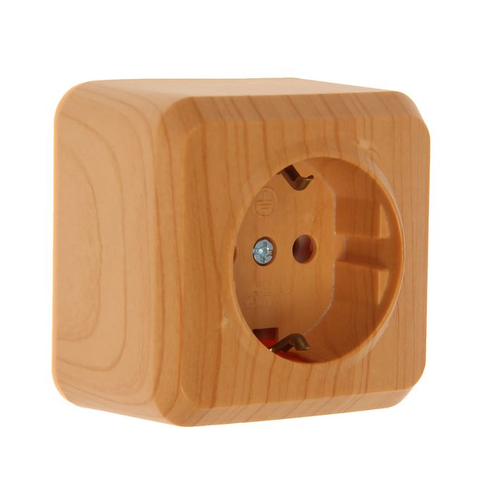 Розетка "Юпитер", 16 А, одноместная, наружная, с з/к, светлое дерево, SBE-03lw-16-S1-Z
