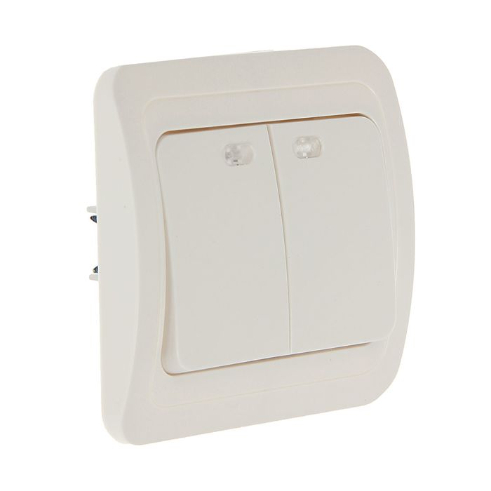 Выключатель "Марс", 10 А, 2 клавиши, скрытый, с индикатором, белый, SBE-02w-10-SW2-1