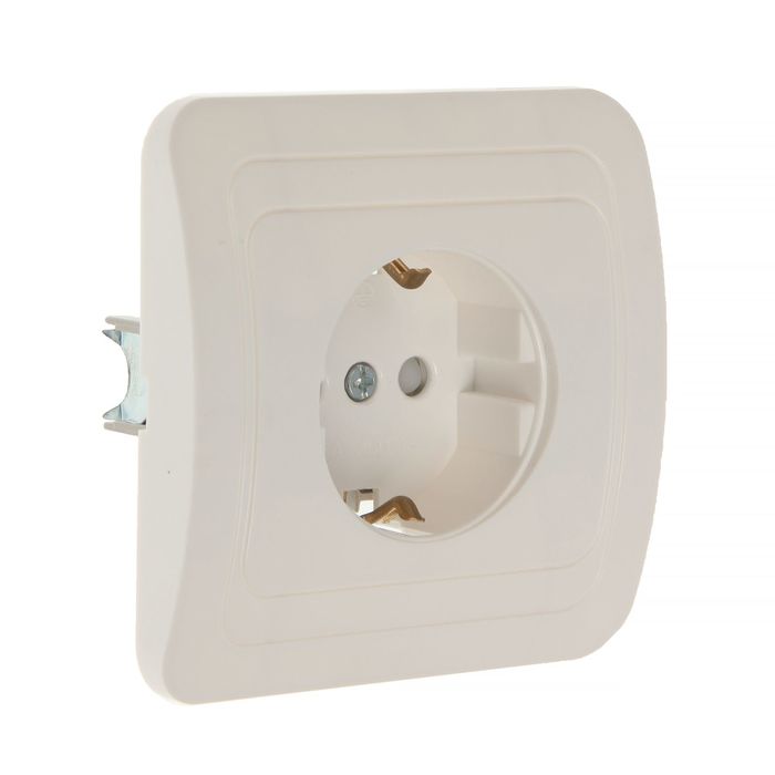 Розетка "Марс", 16 А, одноместная, скрытая, с з/к, с шторками, белая, SBE-02w-16-S1-1Z