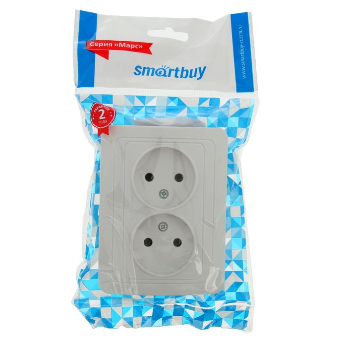 Розетка "Марс", 10 А, двухместная, скрытая, без з/к, белая, SBE-02w-10-S2-N