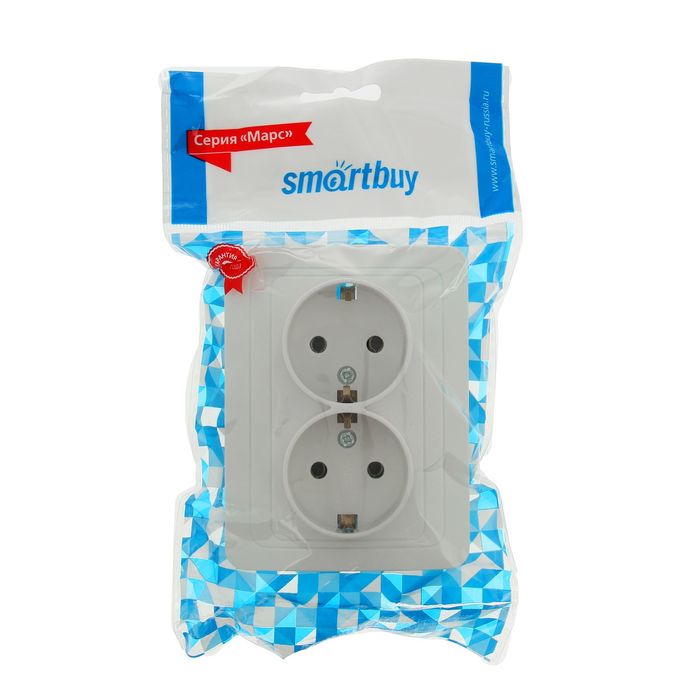 Розетка "Марс", 16 А, двухместная, с з/к, белая, SBE-02w-16-S2-Z