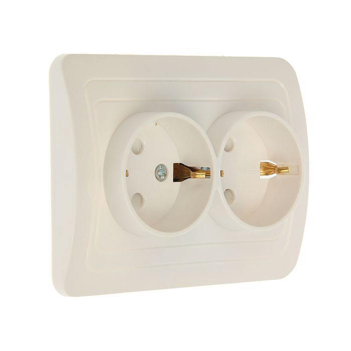 Розетка "Марс", 16 А, двухместная, скрытая, с з/к, с шторками, белая, SBE-02w-16-S2-1Z