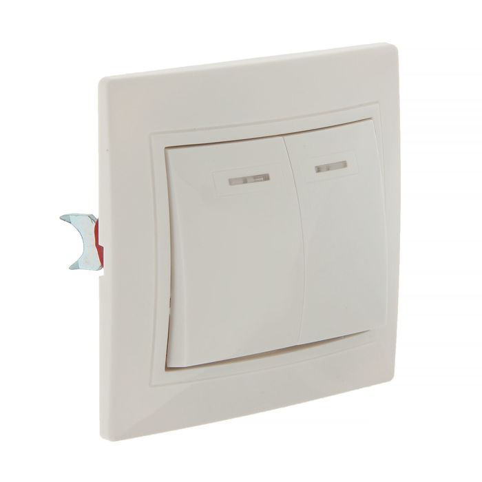 Выключатель "Венера", 10 А, 2 клавиши, скрытый, с индикатором, белый, SBE-01w-10-SW2-1