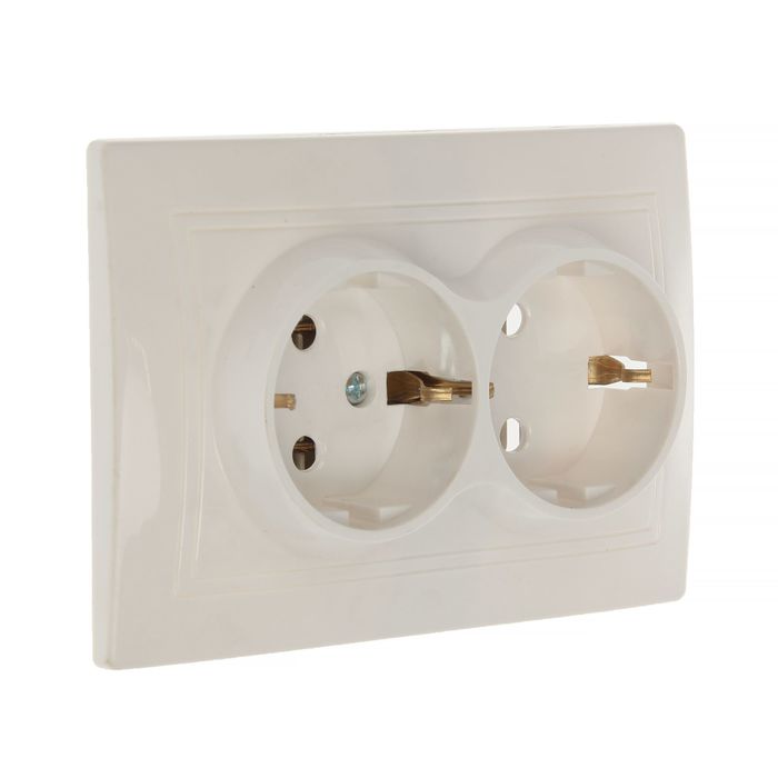 Розетка "Венера", 16 А, двухместная, скрытая, с з/к, белая, SBE-01w-16-S2-Z