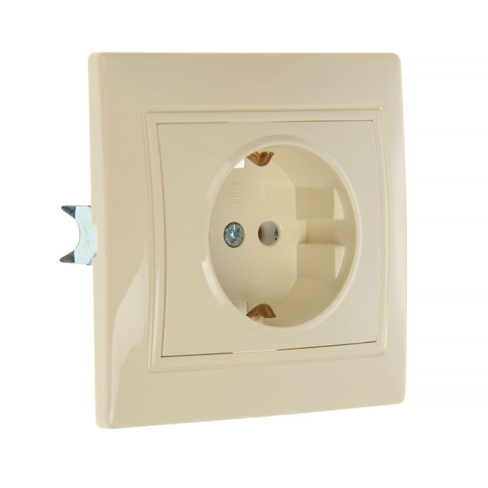 Розетка "Венера", 16 А, одноместная, скрытая, с з/к, цвет бежевый, SBE-01i-16-S1-Z