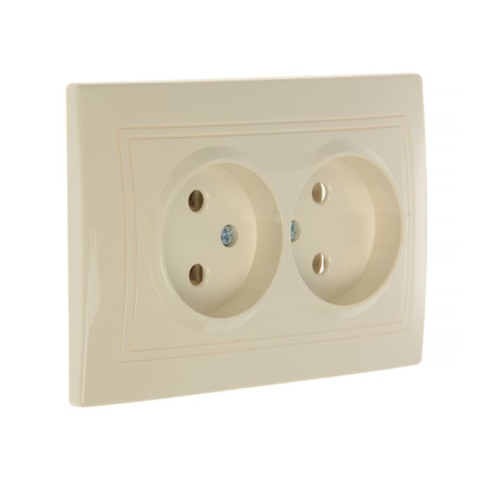 Розетка "Венера", 10 А, двухместная, скрытая, без з/к, цвет бежевый, SBE-01i-10-S2-N