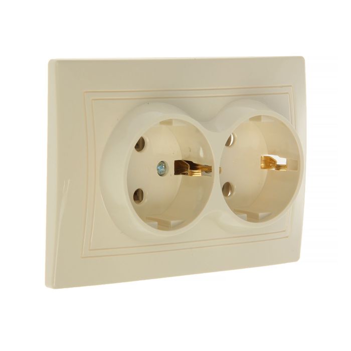 Розетка "Венера", 16 А, двухместная, скрытая, с з/к, сл.кость, SBE-01i-16-S2-Z