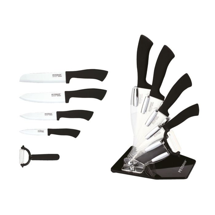 Набор ножей PETERHOF с подставкой: шинковочный, универсальный, для чистки овощей, поварской, овощечистка