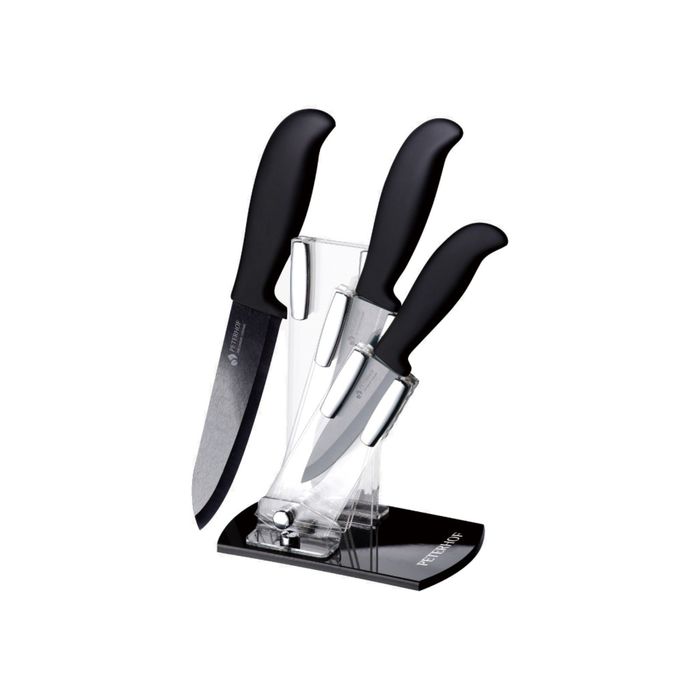 Набор ножей PETERHOF с подставкой: шинковочный, универсальный, для чистки овощей