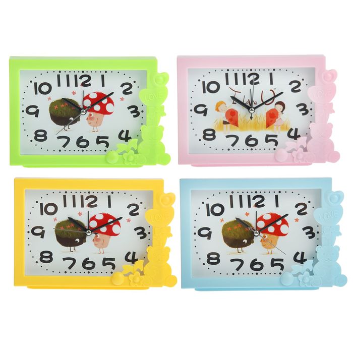 Будильник детский "Мишка и сердечки", 18.5х13.5 см, микс