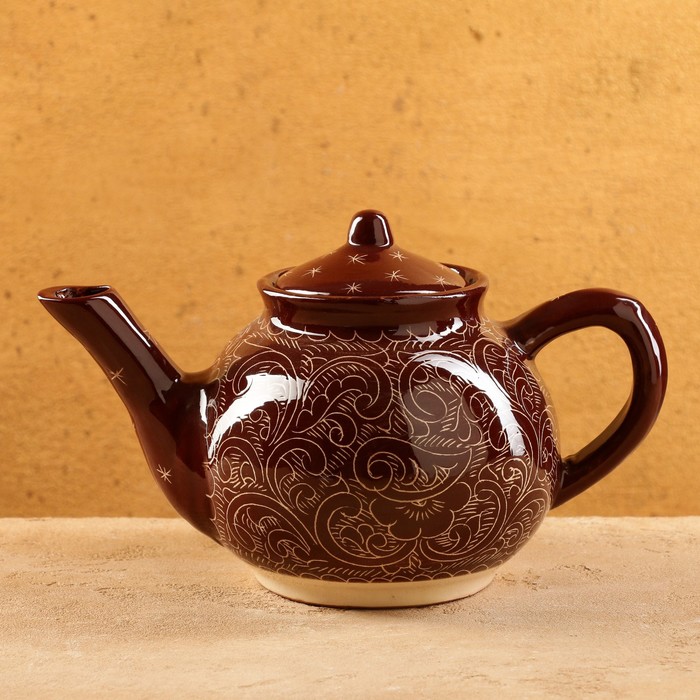 Чайник Риштанская Керамика Узоры, 1000 мл, коричневый
