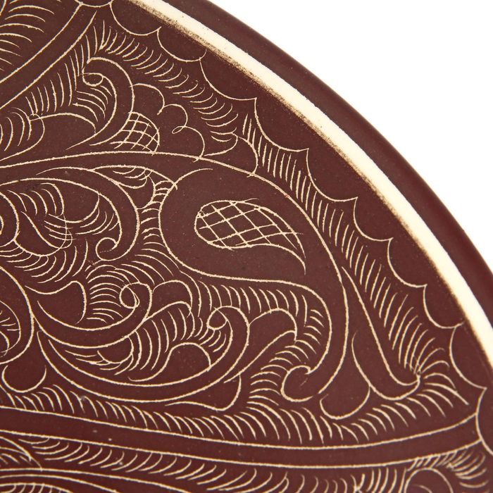 Ляган круглый, 31 см, риштанские узоры, коричневый