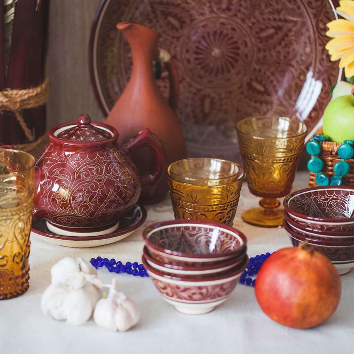 Ляган круглый, 31 см, риштанские узоры, коричневый