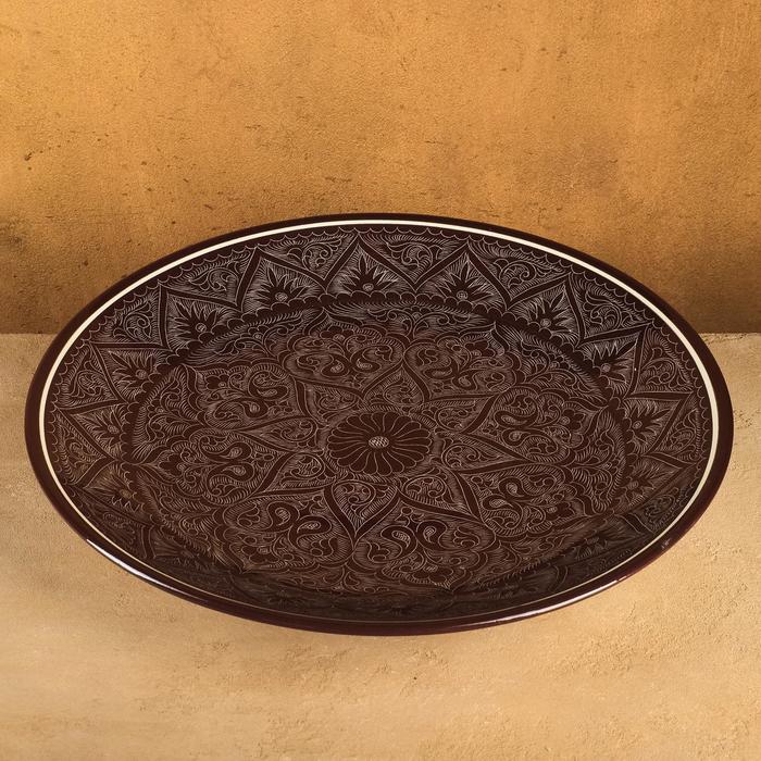 Ляган Риштанская Керамика Узоры, 42 см, коричневый