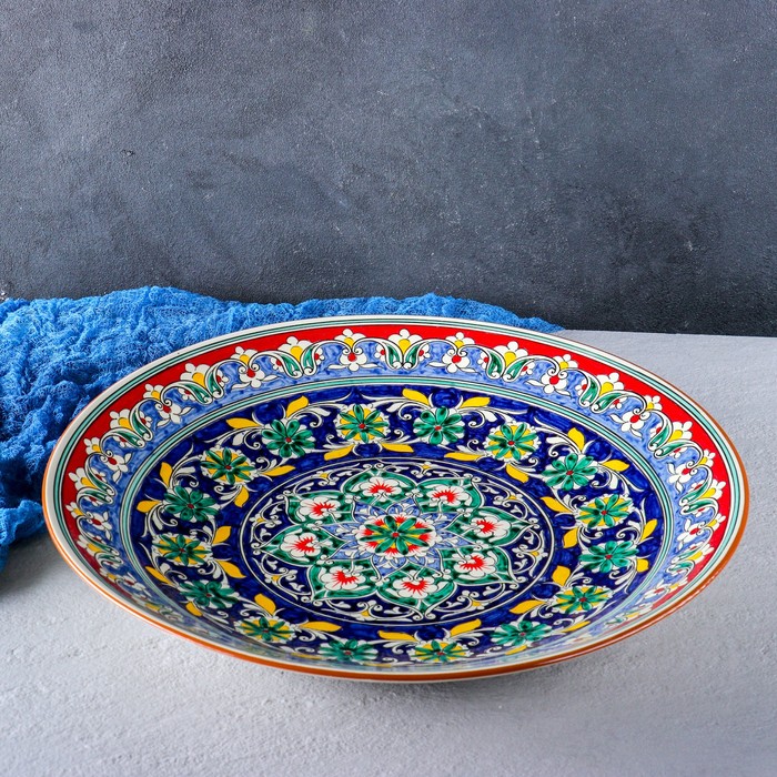 Ляган круглый «Риштан», 41 см, кайма красная, орнамент