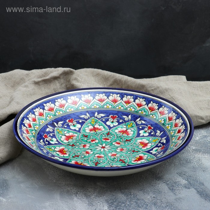 Ляган Риштанская Керамика Цветы, 33 см, синий