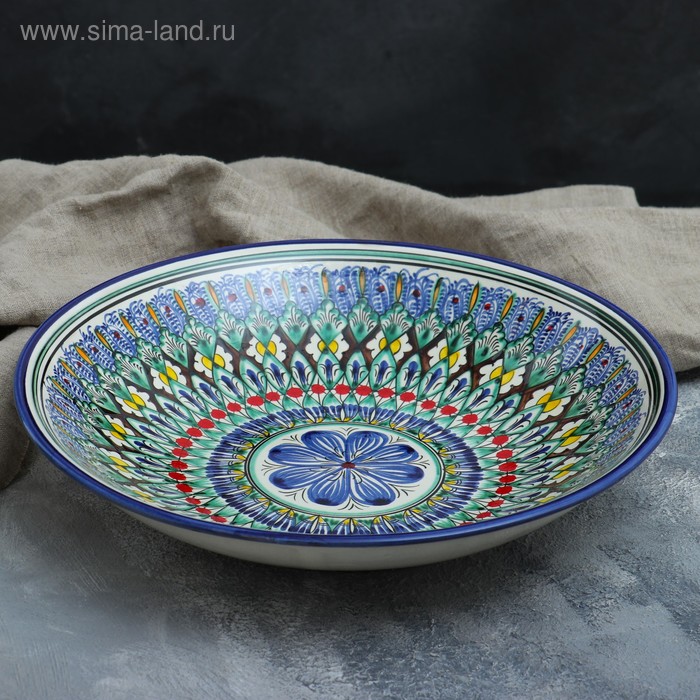 Ляган Риштанская Керамика Цветы, 33 см, синий