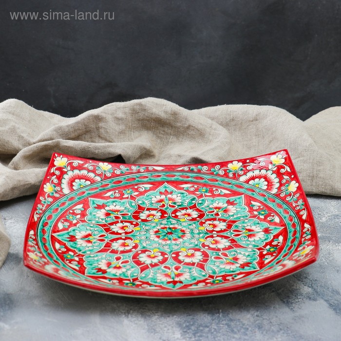 

Ляган Риштанская Керамика "Цветы", 32 см, квадратный, красный