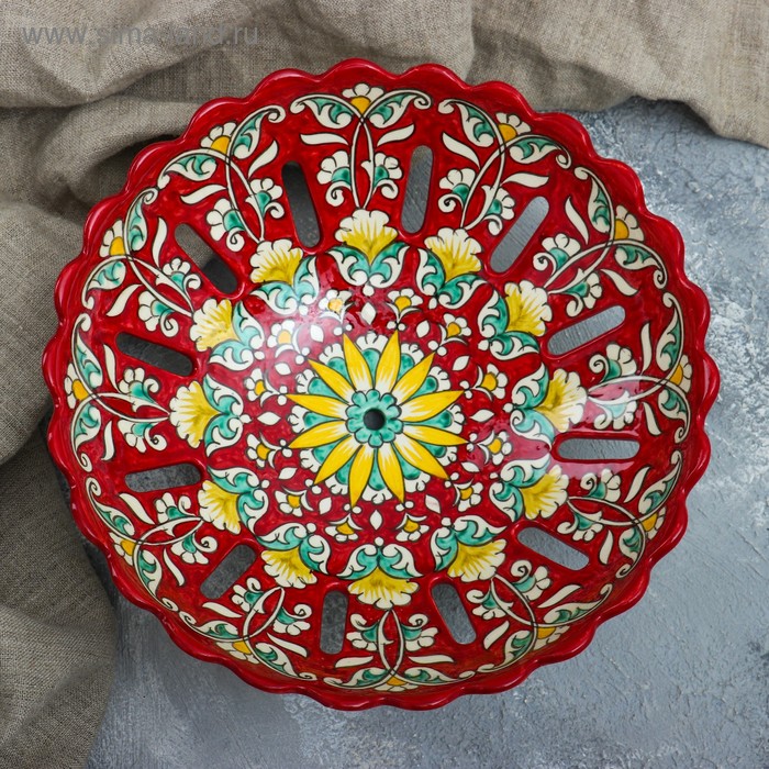 

Фруктовница Риштанская Керамика "Цветы", 25 см, красная