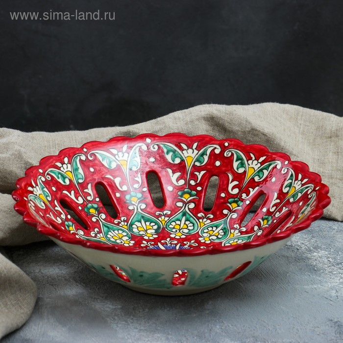 Фруктовница Риштанская Керамика Цветы, 27см, красная чайная пара риштанская керамика цветы 250 мл красная