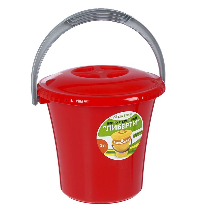 Ведро "Либерти" 3 л с крышкой, цвет красный