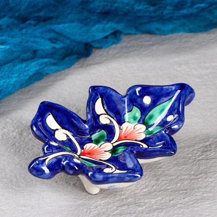 Конфетница «Риштан» в форме листика, 15 см, синяя