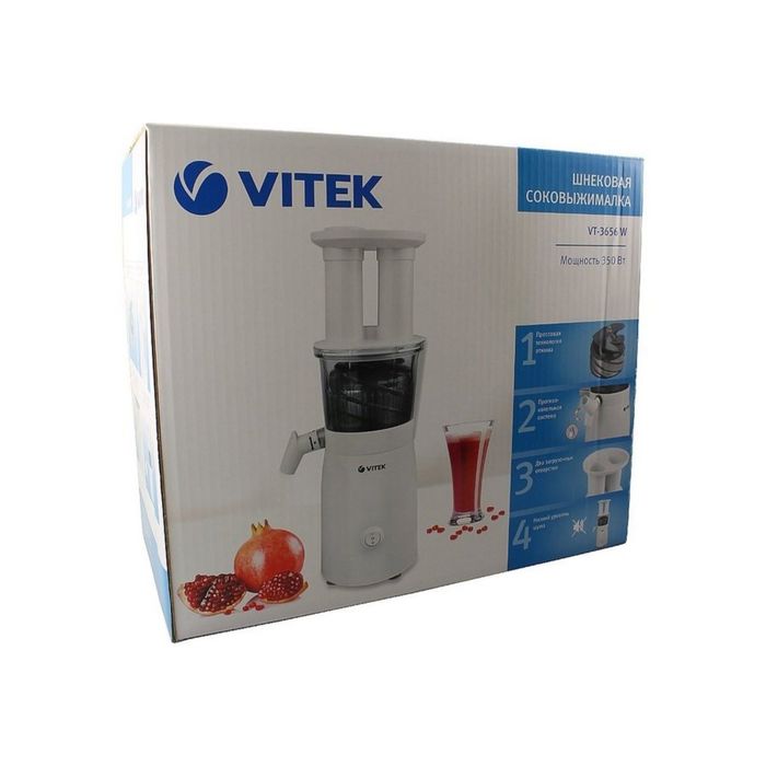 Соковыжималка Vitek VT-3656, 300 Вт, автоматический выброс мякоти, противокап система, белый 23073