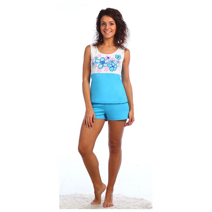 Пижама женская (майка, шорты) Незабудка цвет бирюзовый, р-р 46