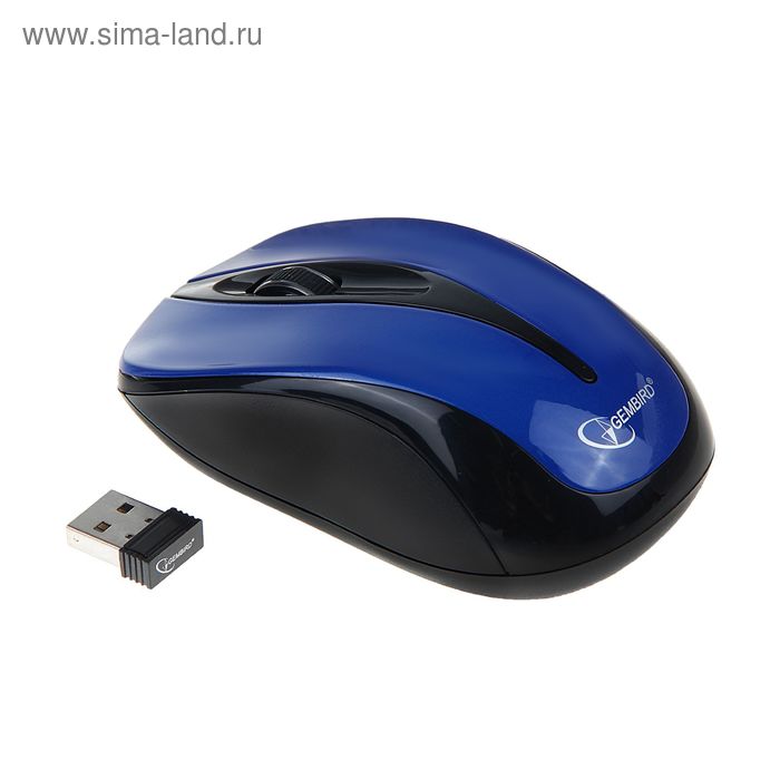 Мышь Gembird MUSW-325, беспроводная, оптическая, 1000 dpi, 1xAA, USB, синяя