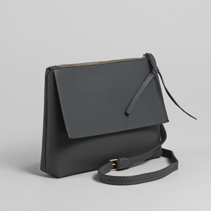 Сумка женская, отдел на молнии, наружный карман, регулируемый ремень, цвет серый