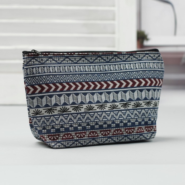 Косметичка простая на молнии "Орнамент", 1 отдел, цвет синий