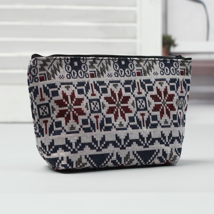 Косметичка простая на молнии "Орнамент", 1 отдел, цвет синий