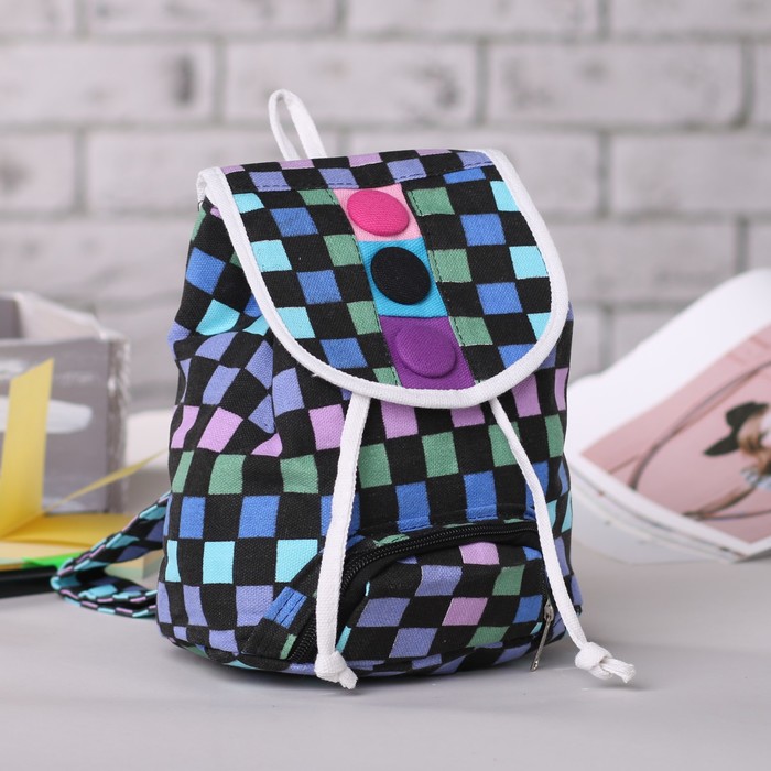 Рюкзак дет, Клетка 20*12*24, отд на шнурке,н/карман, разноцветный/черн