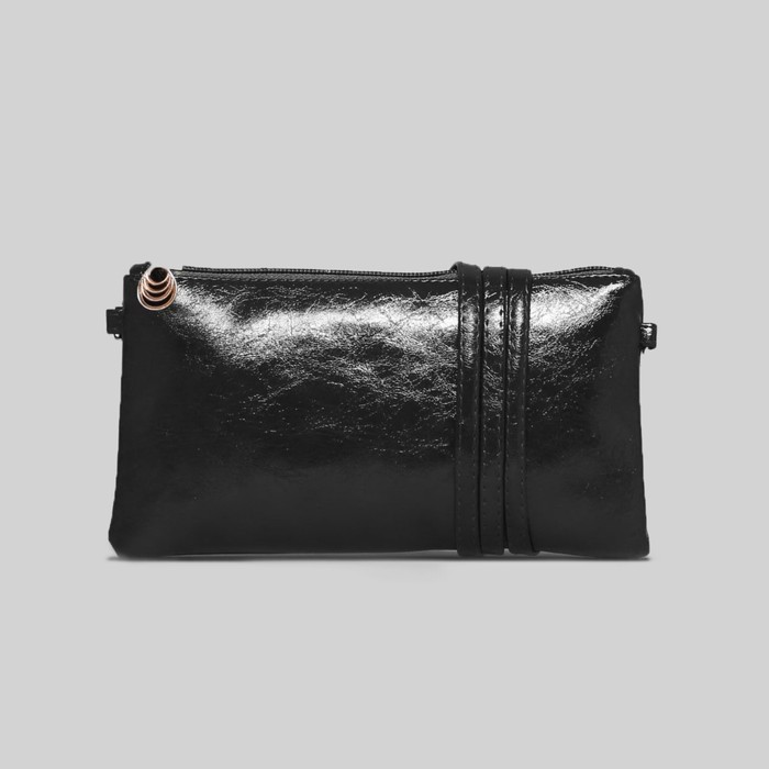 Клатч женский на молнии, 1 отдел, длинный ремень, цвет чёрный